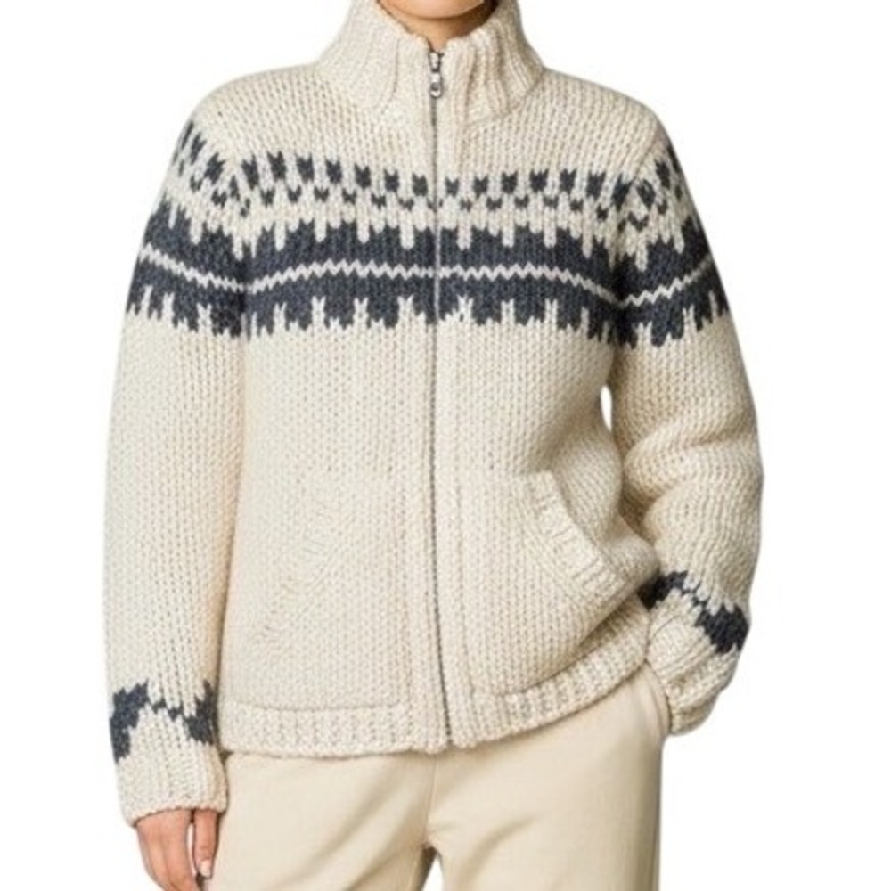 VTG Y2k Abercrombie Fitch Cable Knit Hoodie Sweater Med Gray Cream Tan Wool